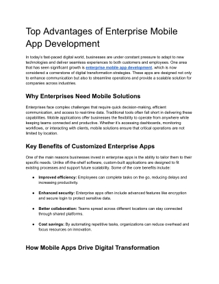 Top Advantages of Enterprise Mobile App Development