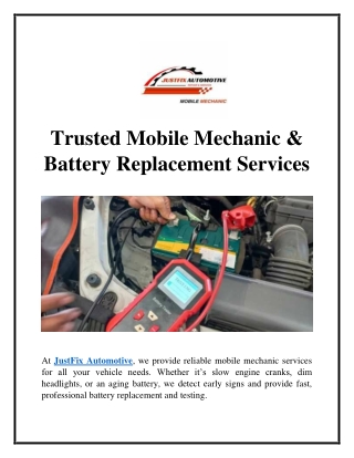 Trusted Mobile Mechanic & Battery Replacement Services