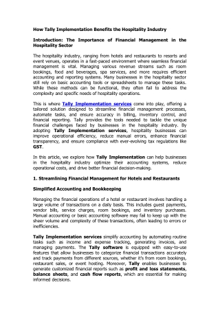 How Tally Implementation Benefits the Hospitality Industry