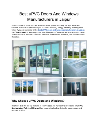 Best uPVC Doors And Windows Manufacturers in Jaipur