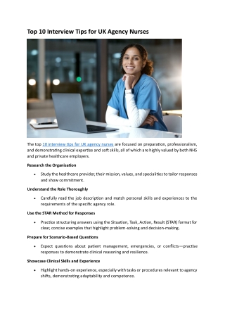 Top 10 Interview Tips for UK Agency Nurses