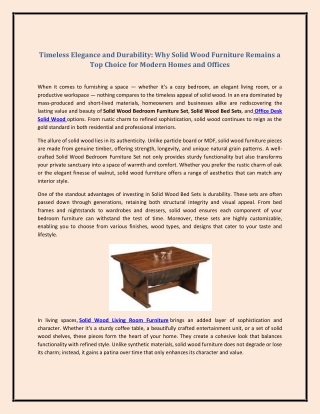Timeless Elegance and Durability: Why Solid Wood Furniture Remains a Top Choice