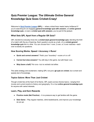 QPL | Online General Knowledge Quiz & Cricket Quiz with Answers