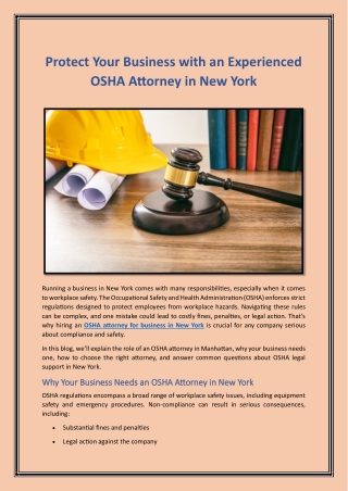 Protect Your Business with an Experienced OSHA Attorney in New York