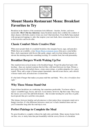Mount Shasta Restaurant Menu Breakfast Favorites to Try