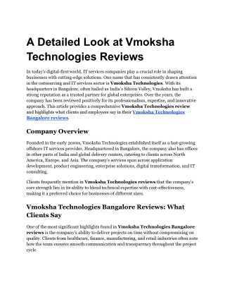A Detailed Look at Vmoksha Technologies Reviews