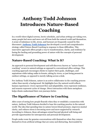Anthony Todd Johnson Introduces Nature-Based Coaching