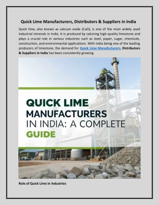 Quick Lime Manufacturers, Distributors & Suppliers in India