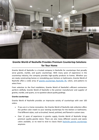 Granite World of Nashville Provides Premium Countertop Solutions for Your Home