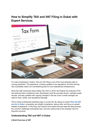 How to Simplify TAX and VAT Filing in Dubai with Expert Services