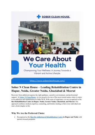 Rehabilitation Centre in Hapur, Noida, Greater Noida, Ghaziabad & Meerut – Sober