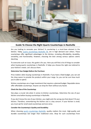 Guide To Choose the Right Quartz Countertops in Nashville