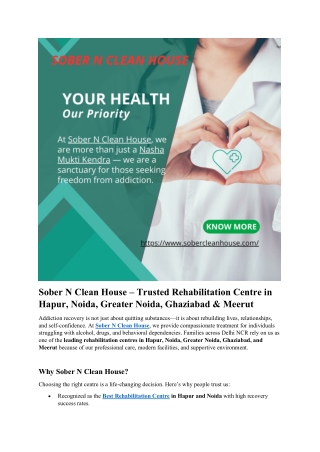 Top Rehabilitation Centre in Noida, Hapur, Ghaziabad, Greater Noida & Meerut