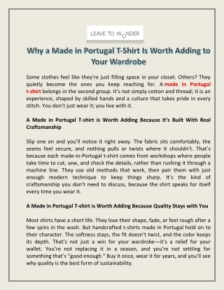Why a Made in Portugal T-Shirt Is Worth Adding to Your Wardrobe