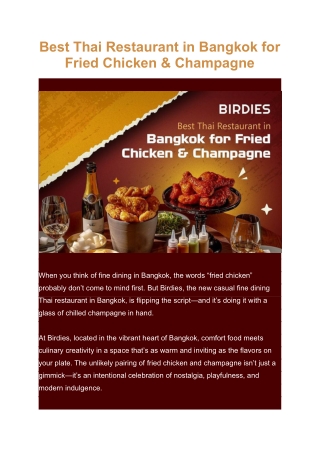 Best Thai Restaurant in Bangkok for Fried Chicken & Champagne