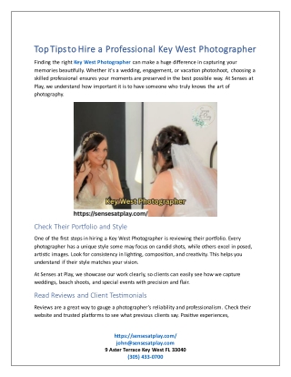 Top Tips to Hire a Professional Key West Photographer