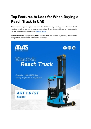 Top Features to Look for When Buying a Reach Truck in UAE