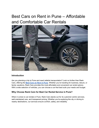 Best Cars on Rent in Pune – Affordable and Comfortable Car Rentals