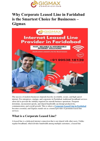 Why Corporate Leased Line in Faridabad is the Smartest Choice for Businesses – Gigmax