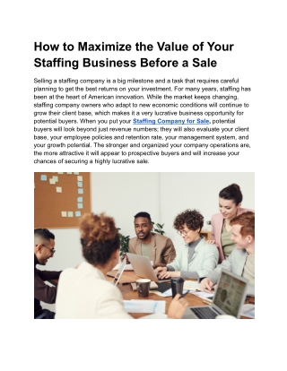 How to Maximize the Value of Your Staffing Business Before a Sale