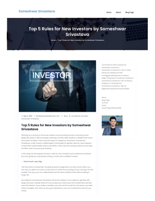 Top 5 Rules for New Investors by Someshwar Srivastava