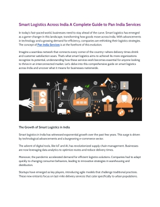 Smart Logistics Across India A Complete Guide to Pan India Services