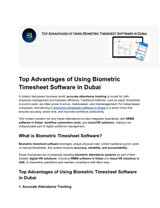 Top Advantages of Using Biometric Timesheet Software in Dubai