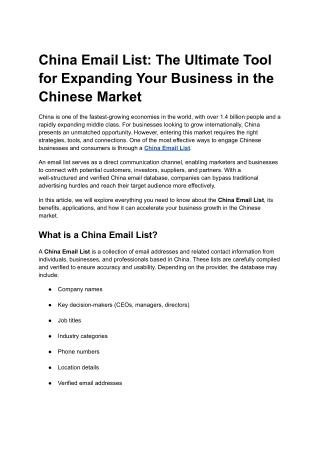 China Email List: The Ultimate Tool for Expanding Your Business in the Chinese