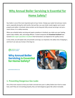 Why Annual Boiler Servicing Is Essential for Home Safety