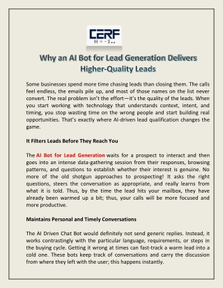 Why an AI Bot for Lead Generation Delivers Higher-Quality Leads