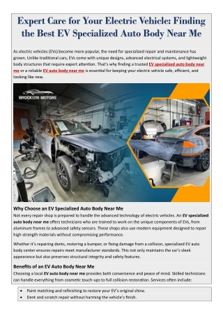 Expert Care for Your Electric Vehicle- Finding the Best EV Specialized Auto Body Near Me
