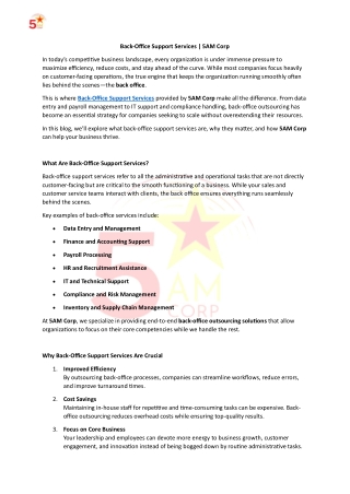 Back-Office Support Services | 5AM Corp