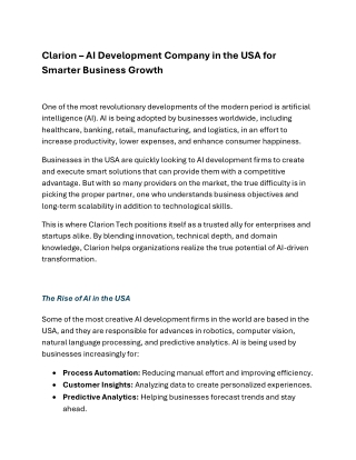 Clarion – AI Development Company in the USA for Smarter Business Growth