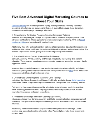 Five Best Advanced Digital Marketing Courses to Boost Your Skills ARTICLE