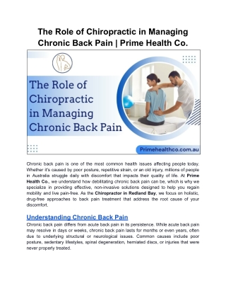 The Role of Chiropractic in Managing Chronic Back Pain by Prime Health Co