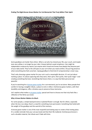 Bronze Grave Marker For Cat Memorials