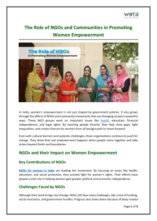 The Role of NGOs and Communities in Promoting Women’s Empowerment