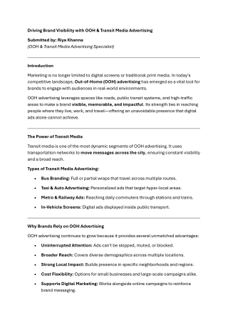 Driving Brand Visibility with OOH & Transit Media Advertising
