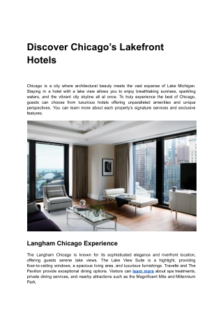 Discover Chicago’s Lakefront Hotels
