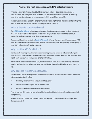 Plan for the next generation with NPS Vatsalya Scheme