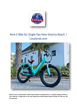 Rent E Bike for Single Day New Smyrna Beach | Localsnsb.com