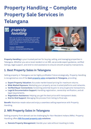 Property Handling – Complete Property Sale Services in Telangana