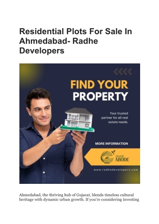Residential Plots For Sale In Ahmedabad- Radhe Developers