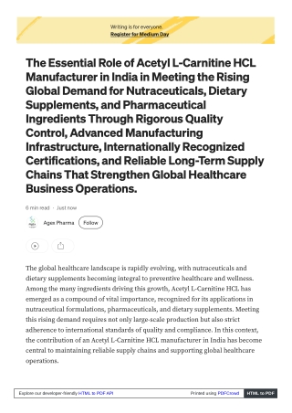 Ensuring Acetyl L-Carnitine HCL manufacturer in India Reliability