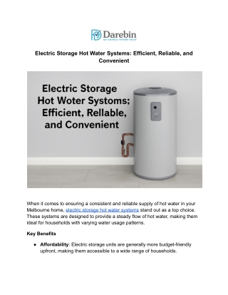 Electric Storage Hot Water Systems_ Efficient, Reliable, and Convenient