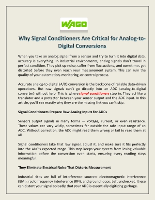 Why Signal Conditioners Are Critical for Analog-to-Digital Conversions