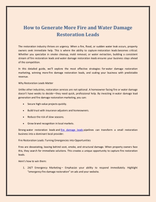 How to Generate More Fire and Water Damage Restoration Leads