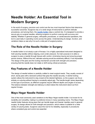 Needle Holder: An Essential Tool in Modern Surgery