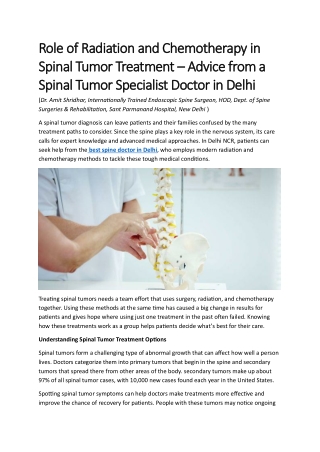 Role of Radiation and Chemotherapy in Spinal Tumor Treatment