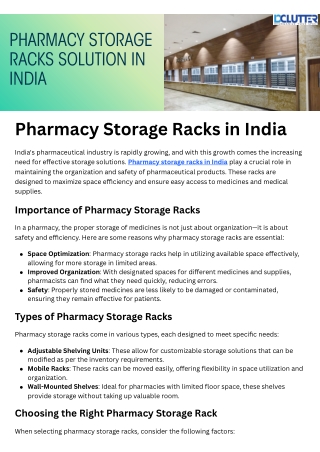 Pharmacy Storage Racks in India